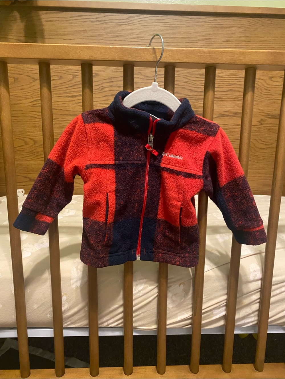 Columbia Red and Navy Plaid Fleece Jacket